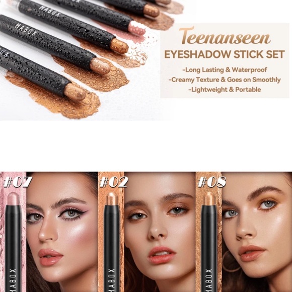 Eyeshadow Stick, 3 Pcs Cream Eye Shadow Sticks, Brightener Stick With Brush - Picture 4 of 5